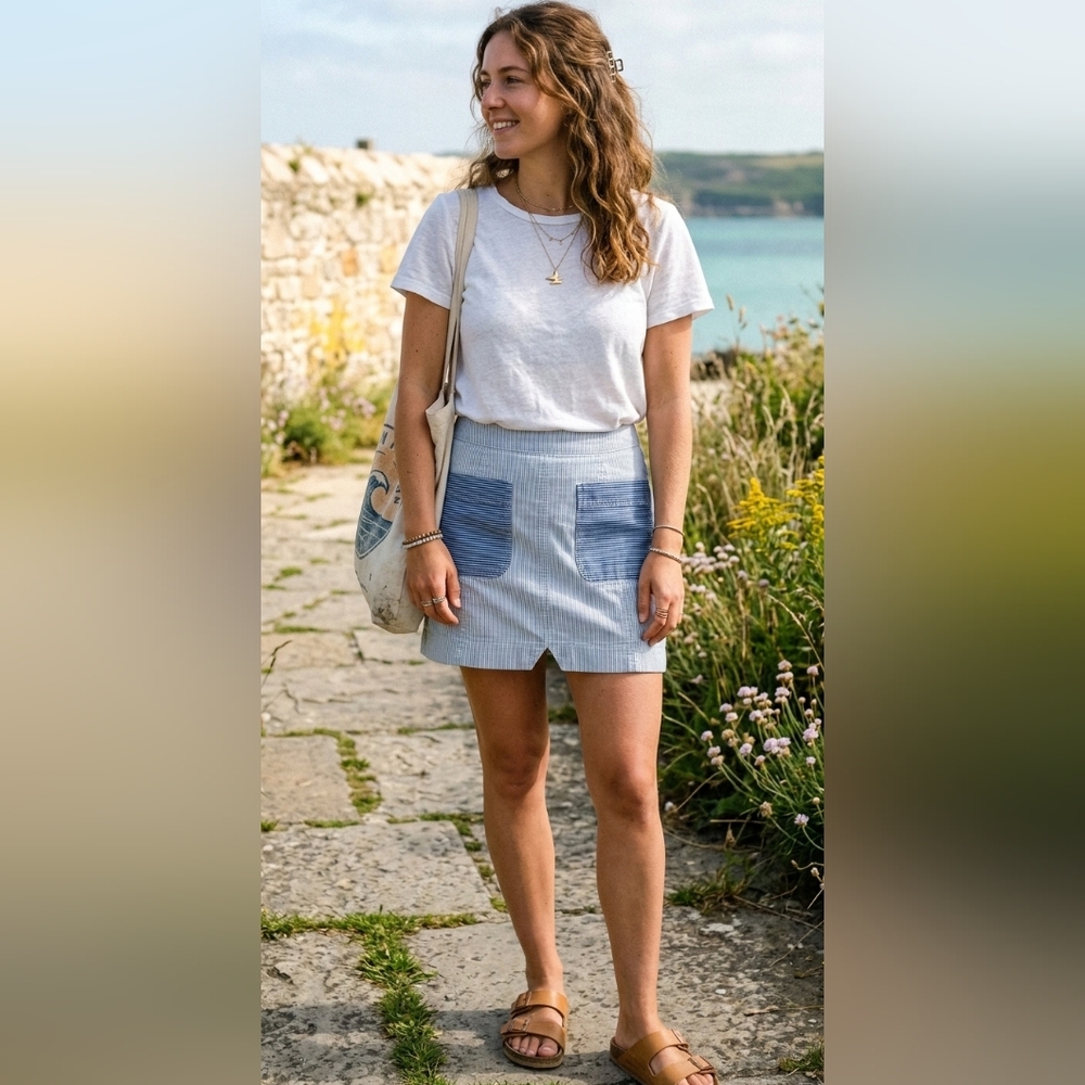 Pilcro Blue and White Striped Skirt